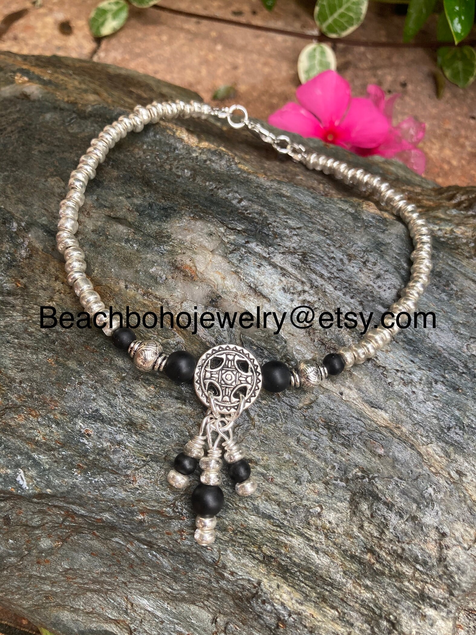 Ankle Bracelet Anklet Boho Anklet Black And Silver Anklet Etsy