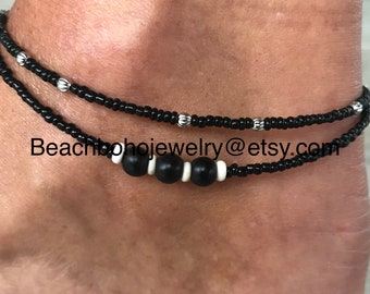 Ankle bracelet, Womans Anklet, Anklets For Women, Beaded Anklet, Boho Anklet, Black and Silver Anklet, Double Strand Anklet