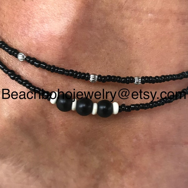 Ankle bracelet, Womans Anklet, Anklets For Women, Beaded Anklet, Boho Anklet, Black and Silver Anklet, Double Strand Anklet