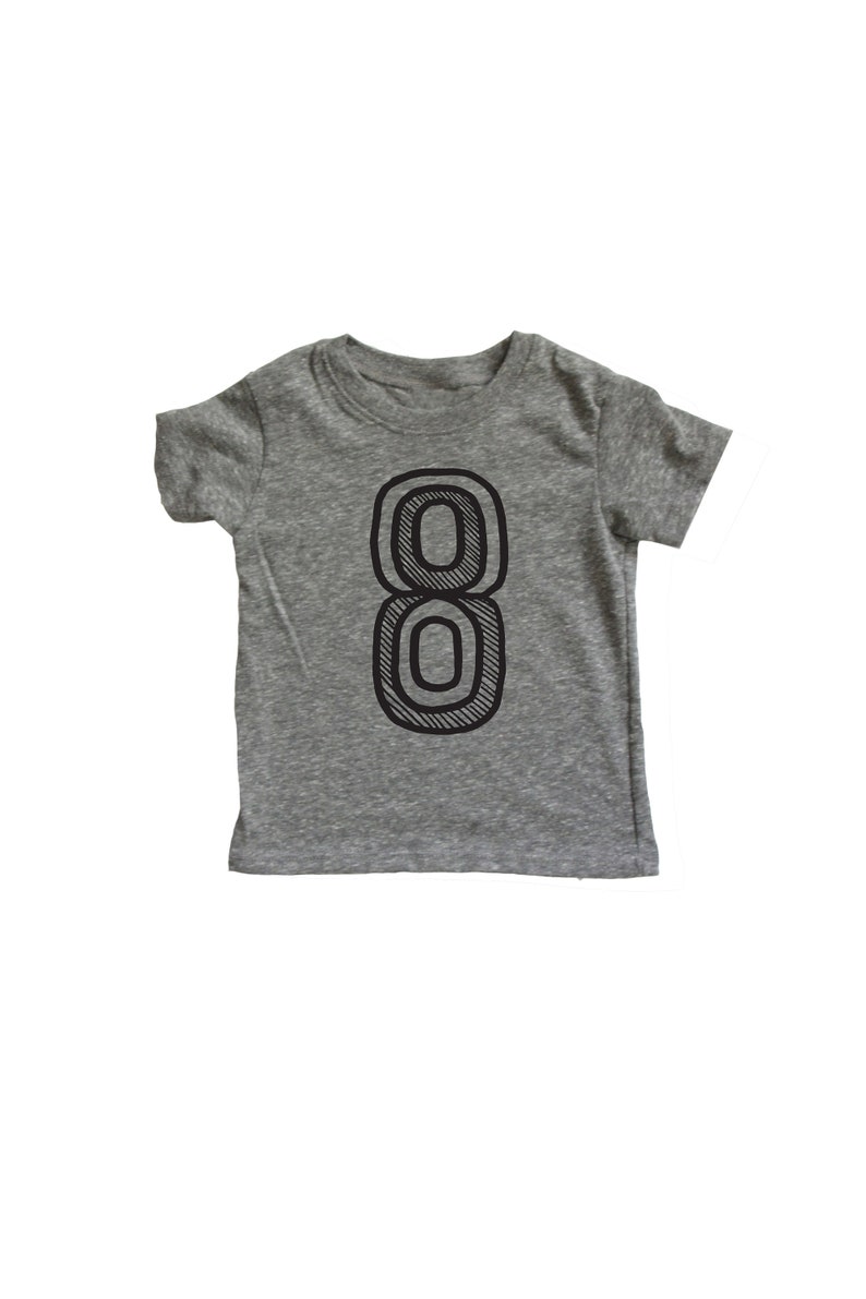 8, Gray and Black, Eight Birthday Shirt, Number Eight Shirt, 8th Birthday baseball raglan, 8 shirt, Eight Birthday Shirt Girl/Boy image 1