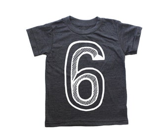 6, Black and White, Sixth Birthday Shirt, Number Six Shirt,  6th Birthday short sleeve shirt, 6 shirt, Sixth Birthday Shirt Girl boy