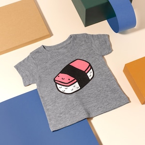 Spam Musubi T-Shirt, Hawaii Kids Shirt, Gray Graphic Tee, Kawaii Kids Tee