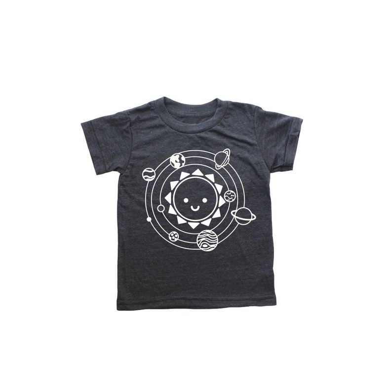 Kawaii Solar System Shirt, Kids Baby Toddler space shirt, Kids planets t shirt, modern monochrome hipster kids shirt image 1