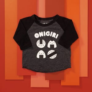 Onigiri Kids Tee, Black Kids shirt, Baseball Tee, Gender Neutral Kids Outfit, Kawaii Shirt, AANHPI Tee, Asian Food Tee