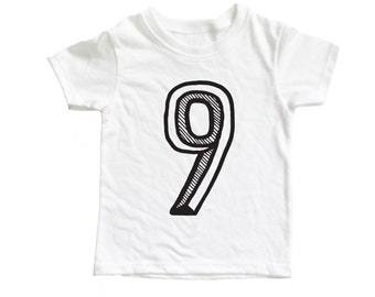 9, White and Black, Nine Birthday Shirt, Number Nine Shirt,  9th Birthday baseball raglan, 9 shirt, Nine Birthday Shirt Girl/Boy