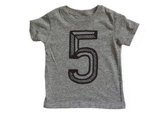 5, Gray and Black, Fifth Birthday Shirt, Number Five Shirt,  5th Birthday shirt, 5 shirt, Fifth Birthday Shirt Girl/Boy
