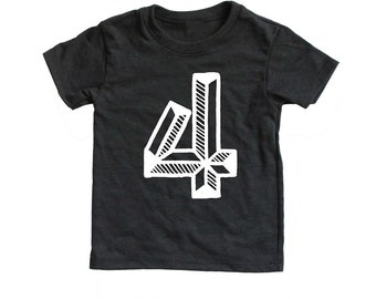 4, Black and White, Fourth Birthday Shirt, Number four Shirt, 4 shirt, 4th Birthday Outfit, third Birthday Shirt Girl boy