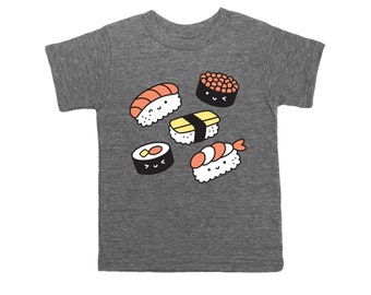 Chemise kawaii enfant, chemise kawaii sushi, chemise enfant grise, tenue enfant non sexiste, chemise kawaii fille garçon, t-shirt AANHPI
