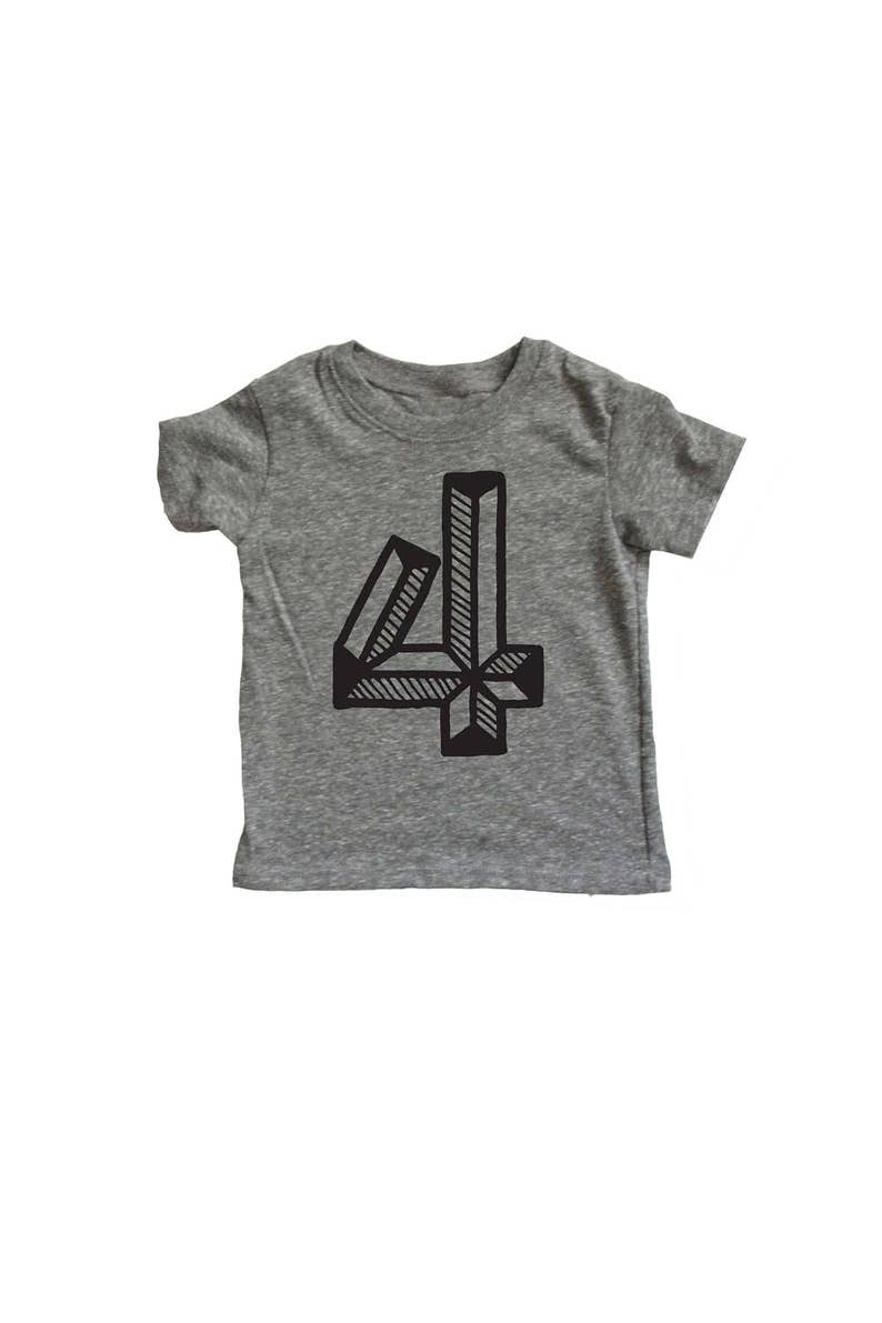 4, gris et noir, chemise quatrième anniversaire, chemise numéro quatre, chemise 4, tenue 4e anniversaire, troisième anniversaire chemise fille garçon image 1