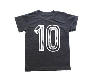 10, noir et blanc, chemise pour dix anniversaires, chemise numéro dix, raglan de baseball 10e anniversaire, chemise 10, chemise pour dix anniversaires fille/garçon