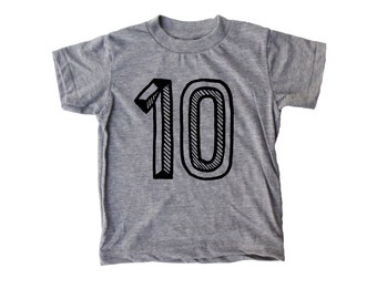 10, gris et noir, chemise pour dix anniversaires, chemise numéro dix, raglan de baseball 10e anniversaire, chemise 10, chemise pour dix anniversaires fille/garçon