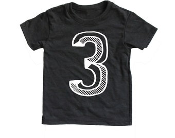 3, Black and White, Third Birthday Shirt, Number three Shirt, 3 shirt, 3rd Birthday Outfit, Birthday Shirt Girl/Boy, Three Tee