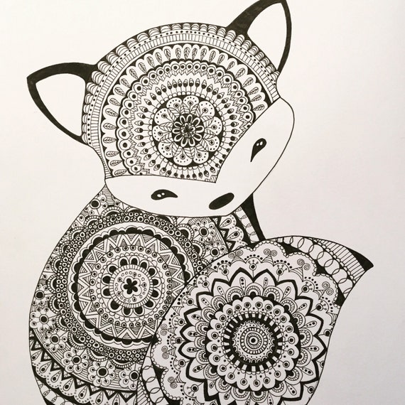 Download Items similar to Baby Fox Mandala Print on Etsy