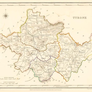 Condado de Tyrone, Irlanda - 1837 - Mapa irlandés antiguo - Descarga digital