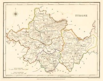 Condado de Tyrone, Irlanda - 1837 - Mapa antiguo irlandés - DESCARGA DIGITAL