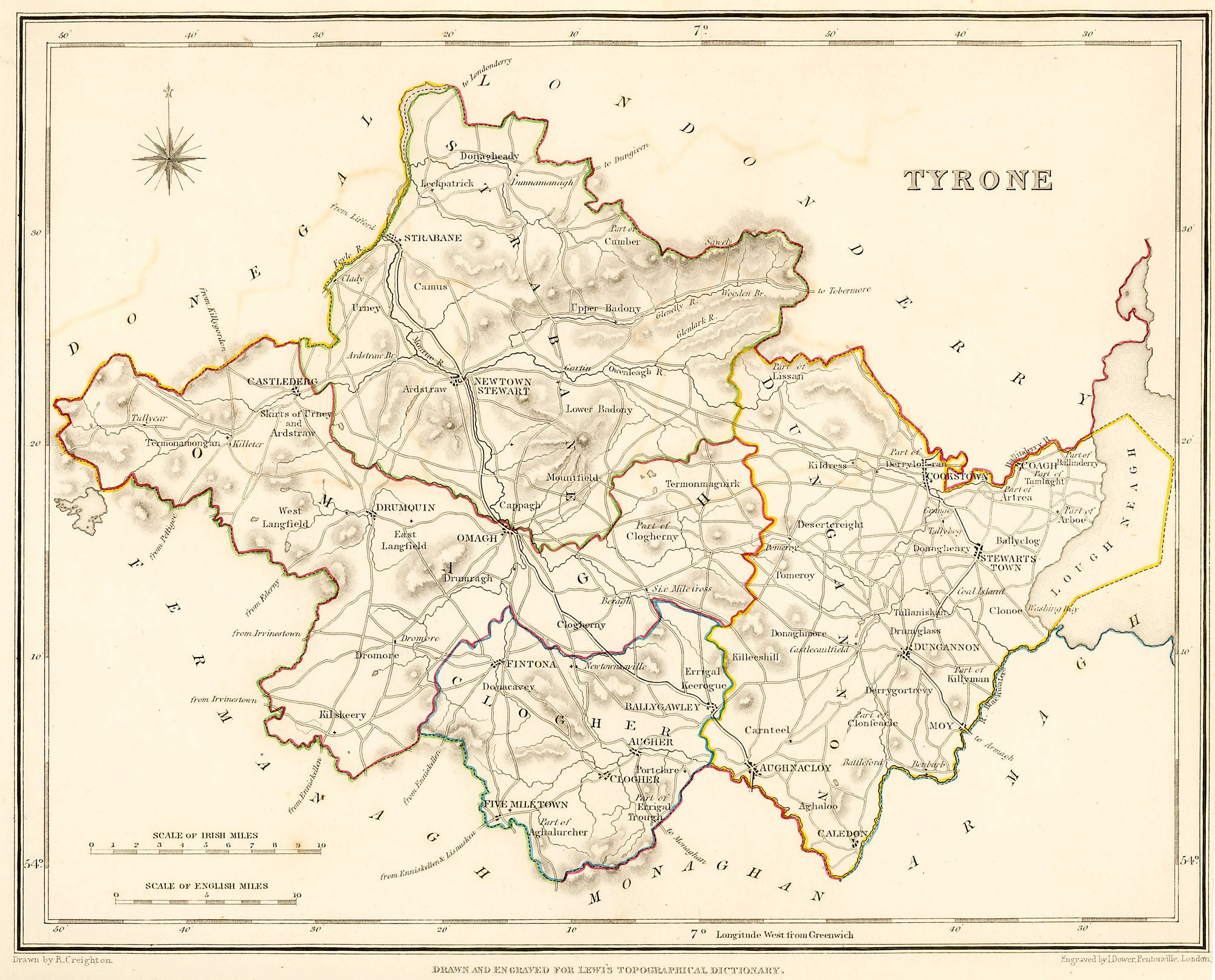 County Tyrone Ireland 1837 Antique Irish Map 2 Sizes picture