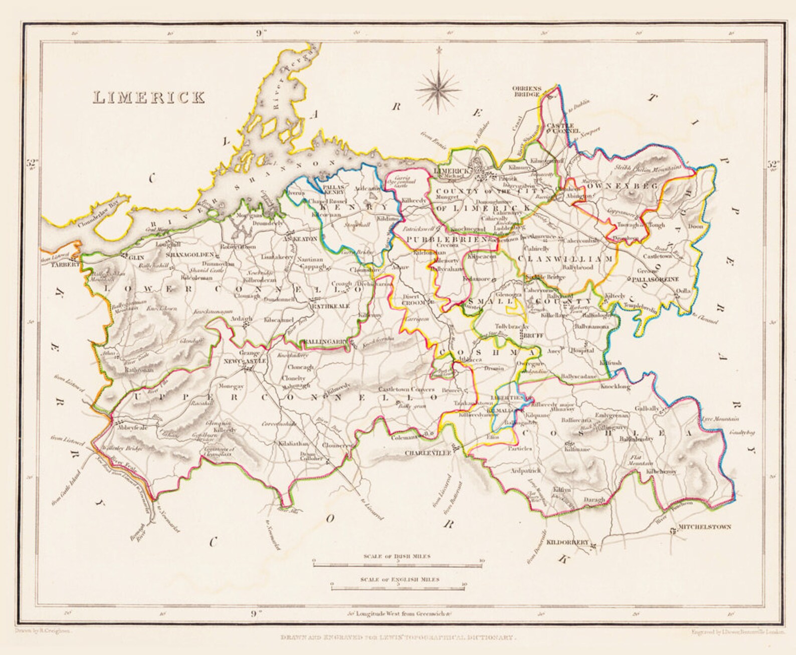 County Limerick Ireland 1837 Antique Irish Map 2 Sizes Etsy