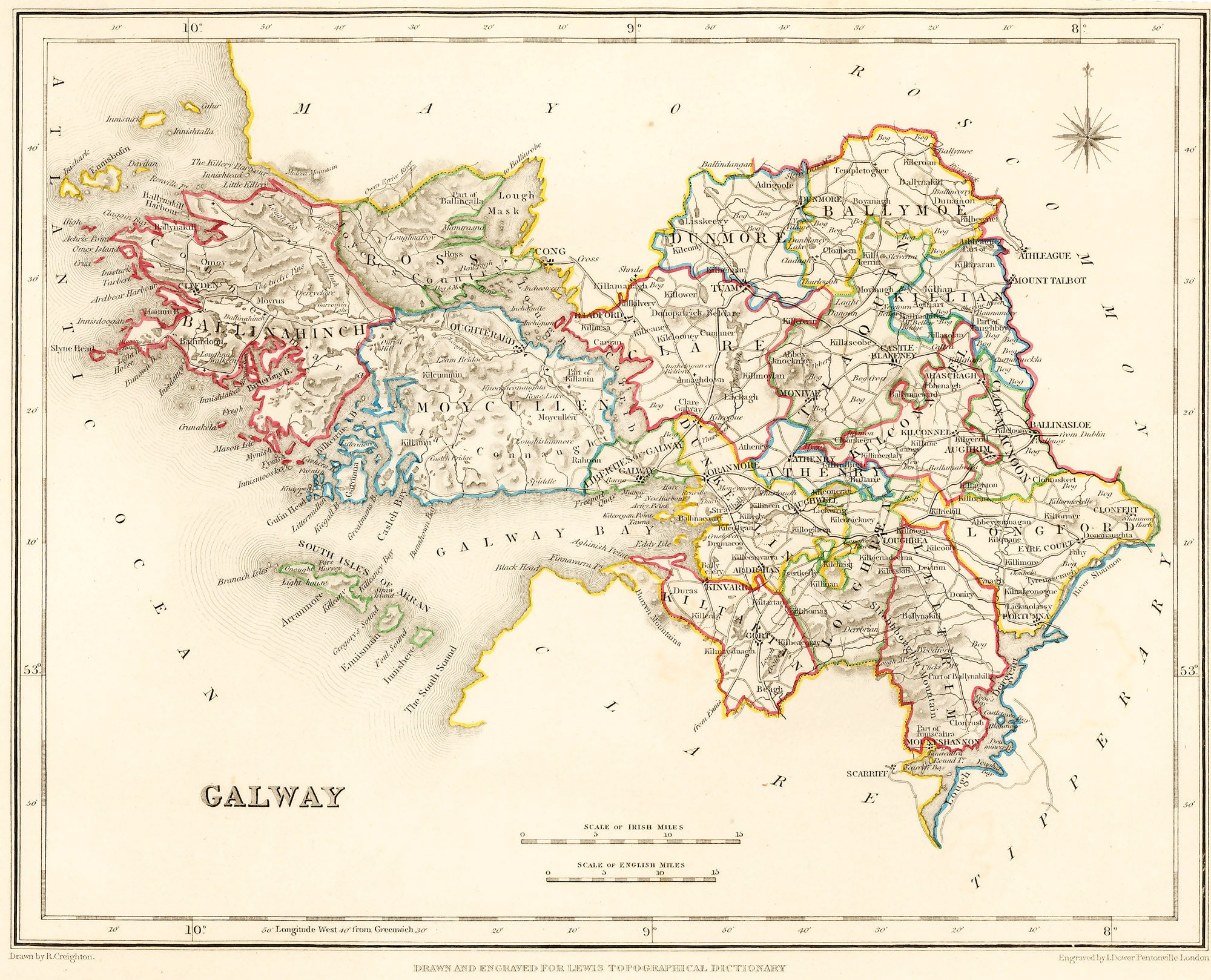 County Galway Ireland 1837 Antique Irish Map 2 Sizes FREE UK SHIPPING