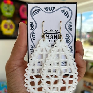 3d printed Papel picado earrings white mexican inspired
