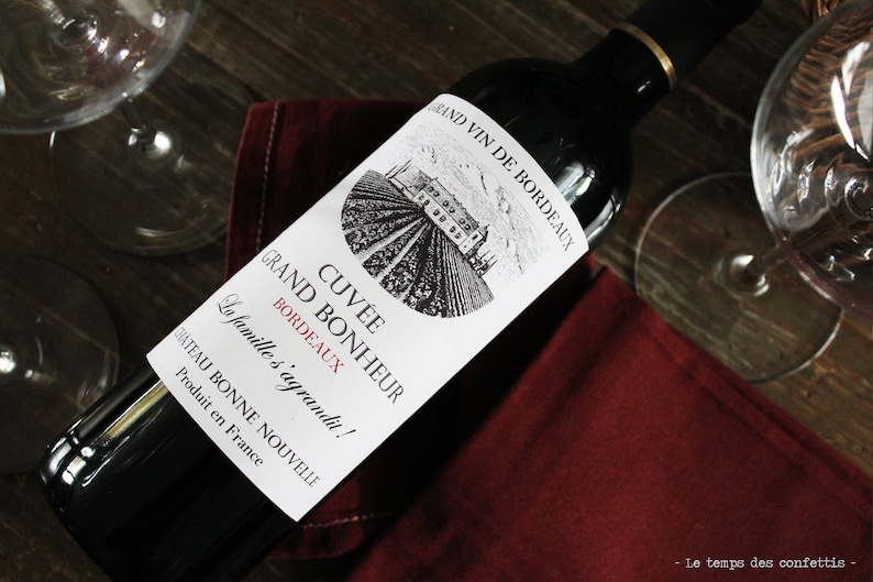Brand customizable wine bottle trompe l/'oeil for announcement of good new pregnancy grandpa sponsor wedding witness etc.
