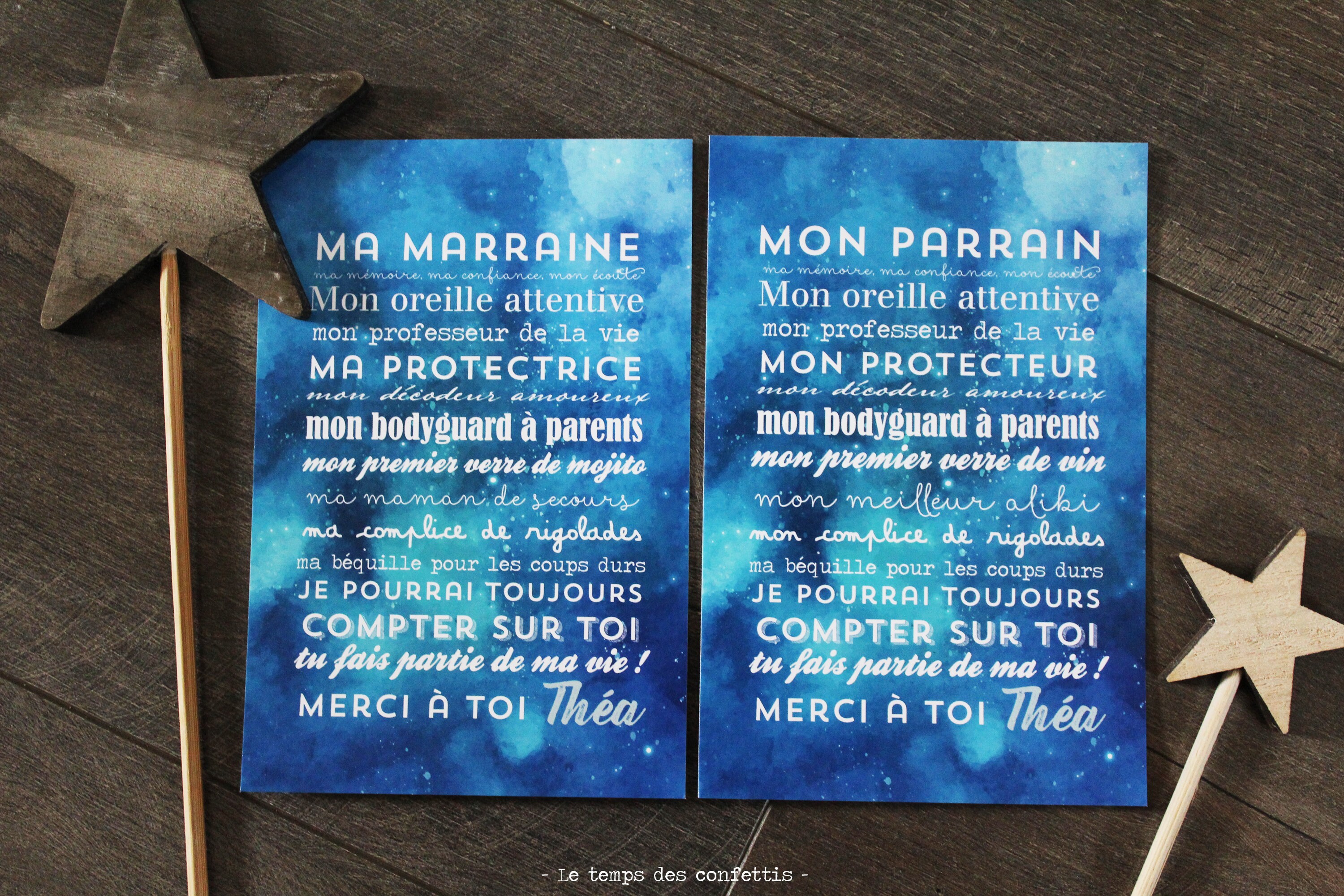 Affiche Parrain Marraine Étoile Ciel Poétique Texte Personnalisable Prénom de Votre Enfant Remerciem