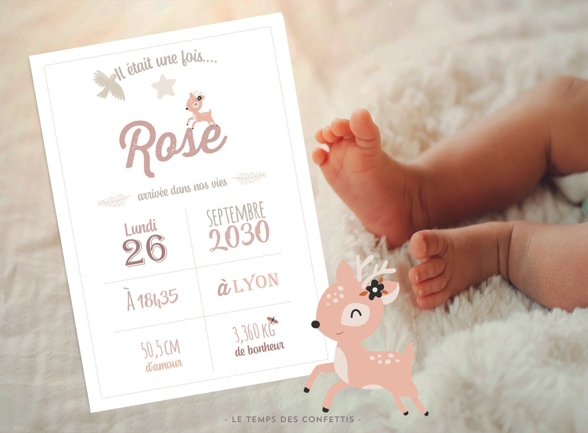 Affiche Bébé Pour Décoration de Chambre Naissance Cadeau Original avec Votre Texte Fille Thmé Foret 