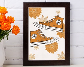 Floral Converse Art Print, Retro Sneaker Wall Decor (Digital Download)