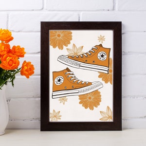 Arte original de Converse, Impresión de arte de zapatillas, Arte imprimible, Arte floral, Impresión de arte de descarga, Decoración de pared, Arte de moda, Entrenadores Converse