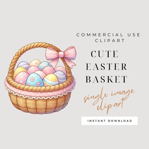 Cute Easter Basket Clipart - SINGLE IMAGE - Clipart for Commercial Use - Transparent PNG