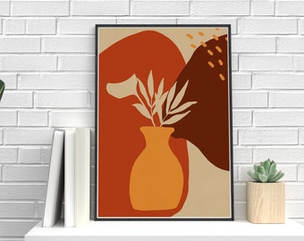 Boho Abstract Floral Art Print, Mid Century Modern Wall Decor (Digital Download)