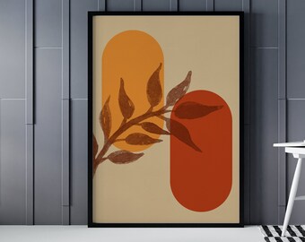 Boho Abstract Botanical Art Print, Mid Century Modern Wall Decor (Digital Download)