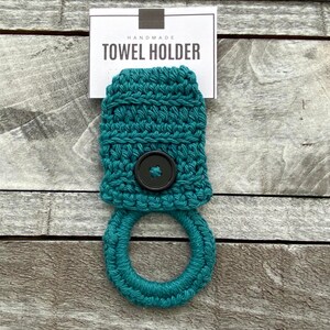 Teal Fridge Towel Holder, Dish Cloth Hanger for Fridge Door, Crochet Towel Holders, Kitchen Towel Holders, Hanging Kitchen Towel Holder
