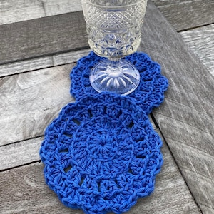 Crochet Flower Coasters, Blue Coasters, Drink Coasters, Hand Crocheted Flower Coasters, Gift for Mom, Housewarming Gift, Cotton Coasters