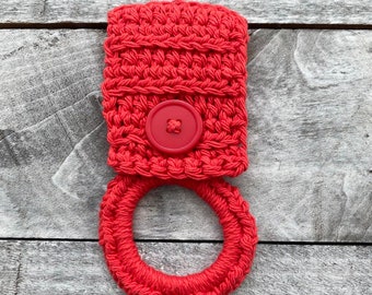 Toalleros de crochet rojos, toalleros de cocina, toallero de crochet con aro, toalleros de cocina colgantes, percha para toalleros de cocina