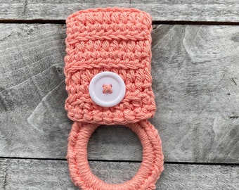 Soportes de toallas de ganchillo rosa, soportes de toallas de cocina, soporte de anillo de toalla de ganchillo, soportes de toallas de cocina colgantes, perchas de toallas de cocina