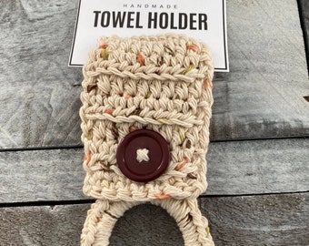 BEIGE Crochet Towel Holder, Beige Towel Hanger, Kitchen Towel Holders, Crochet Towel Ring, Beige Hanging Towel Holder, Beige Towel Ring