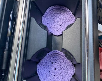 Crochet Car Coasters, Purple Car Coasters, Car Coaster Set, Car Coasters Set, Handmade Car Coasters, Coasters for Car, Set of 2