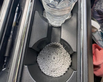 Crochet Car Coasters, Grey Car Coasters, Cotton Coasters, Car Cup Holder Coaster, Crocheted Car Coasters, Coaster for Car, Set of 2