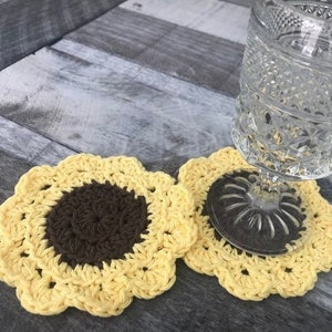 Sunflower Coaster Set, Sunflower Coasters, Crochet Sunflower Coasters, Crochet Sunflowers, Crochet Coasters, Sunflower Crochet Coasters