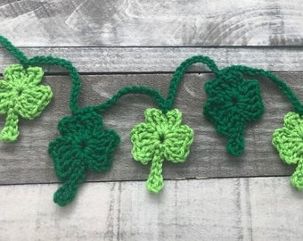Guirnalda de trébol de ganchillo para el Día de San Patricio, guirnalda de trébol verde, decoración rústica para el Día de San Patricio, tréboles de ganchillo, la suerte de los irlandeses