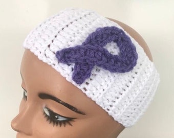 Diadema de conciencia de cinta morada, diadema de ganchillo conciencia púrpura, diadema de conciencia de Alzheimer, diadema de conciencia de lupus