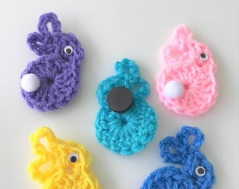 Crochet Easter Magnets, Easter Bunny Magnets, Crochet Magnets, Easter Refrigerator Magnet, Crochet Bunnies, Bunny Magnets, Set of 5 Magnets