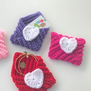 Crochet Envelope, Crocheted Heart Envelope, Love Letter Gift Card Holder, Kids Valentines, Valentines Envelopes, Heart Envelopes, Handmade