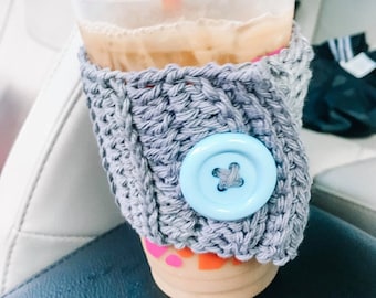 Iced Coffee Sleeve, Ice Coffee Sleeve, Coffee Cup Sleeves, DD Coffee Cozy, Crochet Coffee Sleeve, Starbucks Cup Sleeve, Button Coffee Sleeve