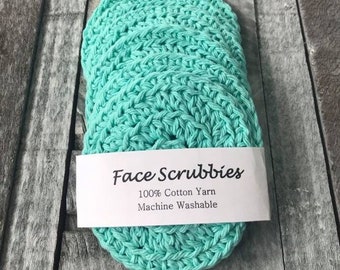 SeaBreeze Cotton Face Scrubbies, Face Scrubbies Crochet, Face Scrubber, Mint Face Scrubbies, Mint Scrubby, Crochet Face Scrubbies Set of 6