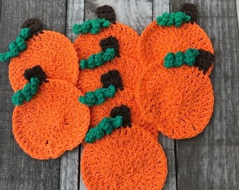Pumpkin Coasters (Set of 4)  Crochet Pumpkin Coasters, Pumpkin Drink Coasters, Fall Crochet Pumpkin Coasters, Crocheted Pumpkin Coasters,