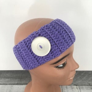Purple Crochet Headband, Wide Crochet Headband, Purple Adult Crochet Headband, Crochet Headband, Purple Crocheted Headband, Button Headband
