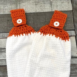 Orange und Weiß Hängende Küchentücher, Häkeltop Küchentücher, Häkeltop Button-On Hängende Küchentücher, Häkeltop Handtücher