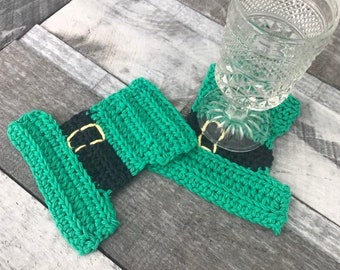 Leprechaun Hat Coasters, St Patrick's Day Coasters, Crochet Irish Coasters, Crochet St. Patrick's Day Coasters, St. Patrick's Day Décor