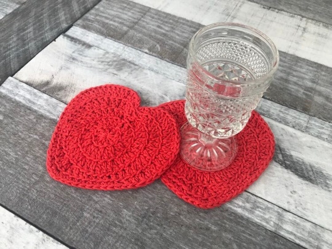 Crochet Heart Coasters Heart Coasters Valentine's Day Etsy